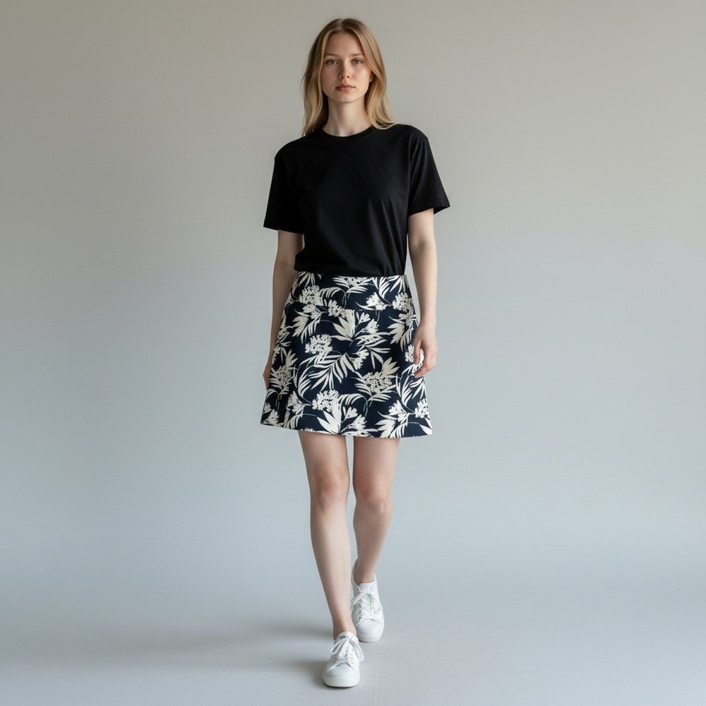 S.C. & Co. Tropical Floral Skort XXL Black White Pull On Active Summer Skirt